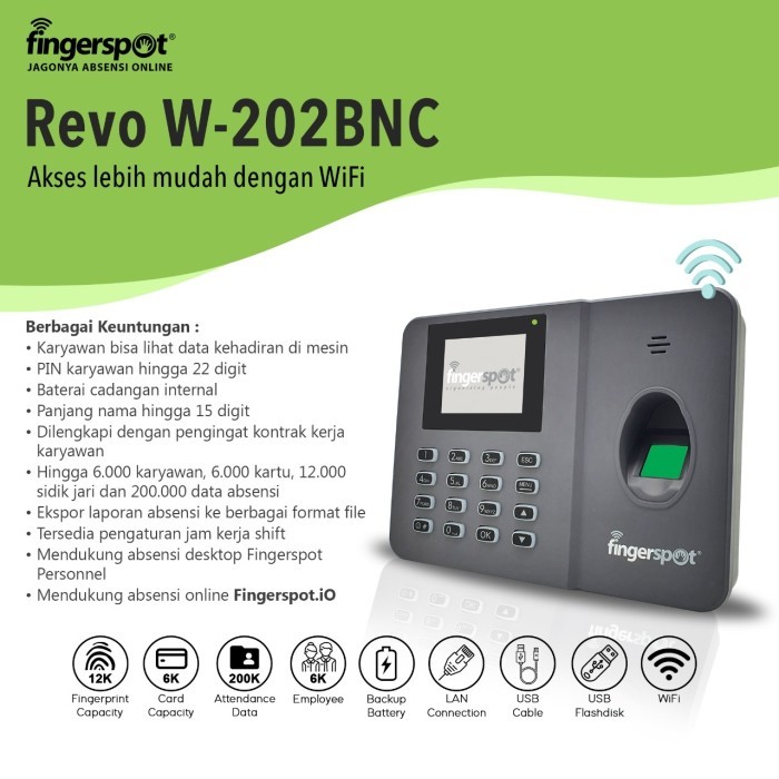 NEW Mesin absensi fingerspot Revo W-202BnC (wifi+ battery)