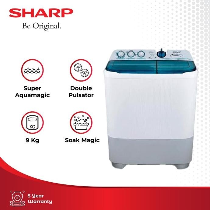 

BLUE- SHARP MESIN CUCI 2 TABUNG ES-T95CR-BK BLUE 9KG