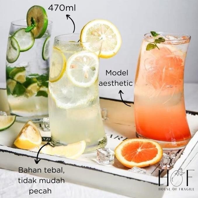 SUKI Gelas Korea Estetik Gelas Kafe Transparan Motif Lengkung GM