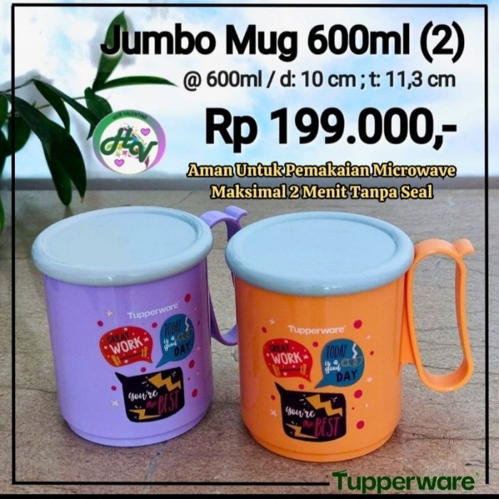 GELAS TUPPERWARE JUMBO MUG ART GELAS BERTUTUP