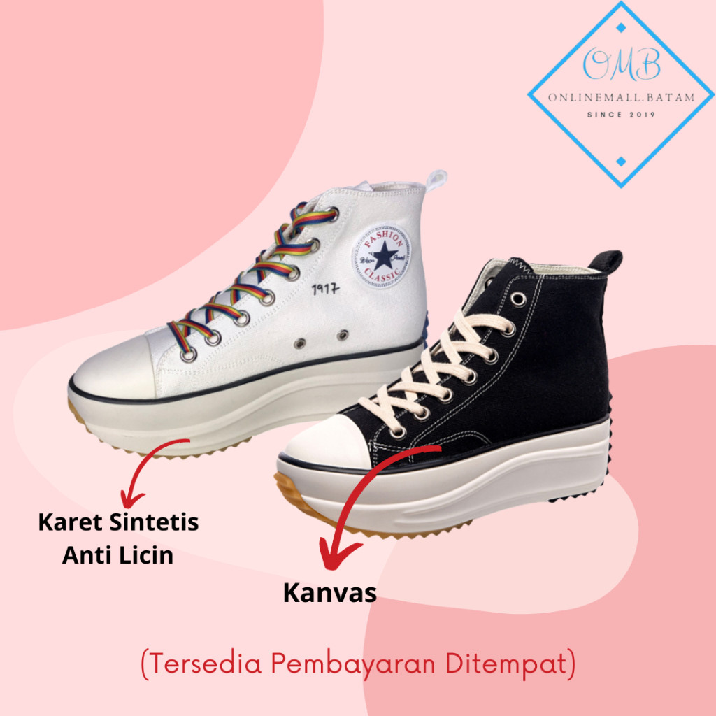 Sepatu Sekolah Sepatu Sneakers Kanvas Wanita Hak Tinggi Hitam Putih 232 onlinemall