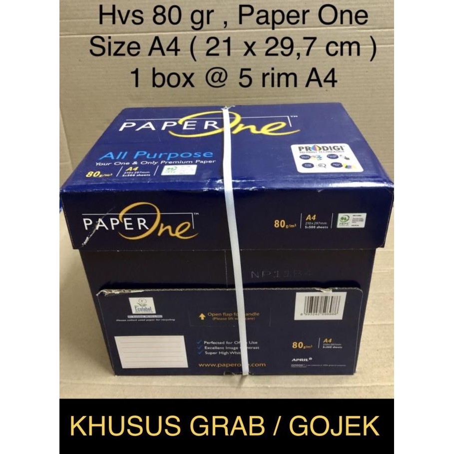 

NEW Hvs A4 80 gr Paper One ( box ) KHUSUS GRAB / GOJEK
