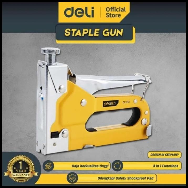 

TERMURAH ALAT STAPLES TEMBAK 3 IN 1 DELI STAPLE STAPLER GUN CHROMIUM DL1313 !!