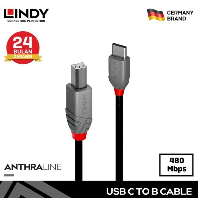 Kabel Printer Audio Interface LINDY USB 2.0 Type C to Type B Cable Garansi
