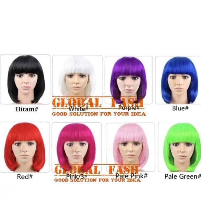 WIG BOB UNGU/ WIG PENDEK LURUS / WIG COSPLAY/ RAMBUT PALSU FULL