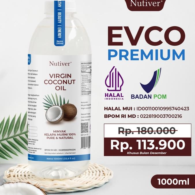 

TERBARU - Nutiver Extra Virgin Coconut Oil / Premium VCO 1000ML - Minyak Kelapa