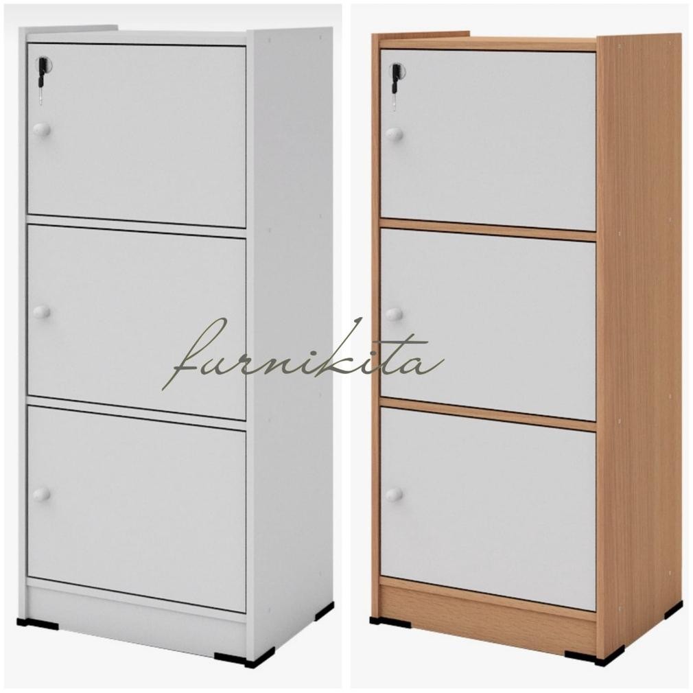 Rak Buku Lemari Buku Serbaguna Susun 3 Kayu Dengan Kunci Gratis Ongkir