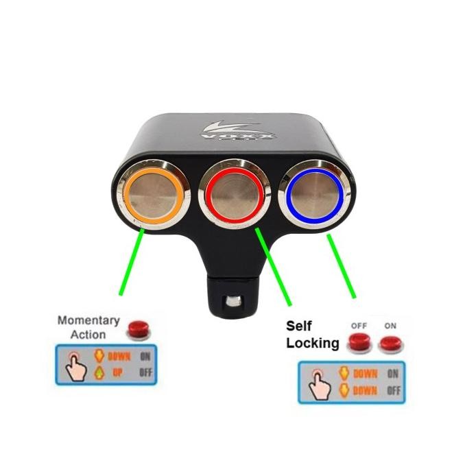 Original Saklar Motor LED 3 Tombol Klakson Starter Lampu Motor Reset Momentary