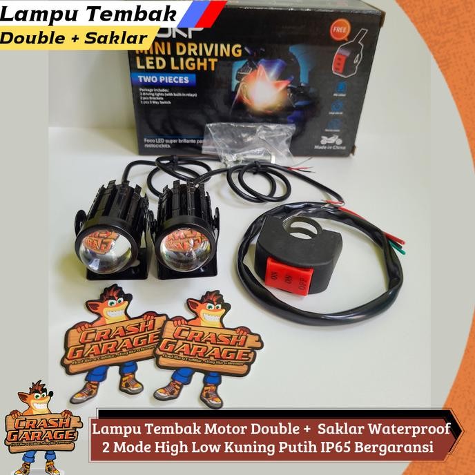 sale lampu tembak sorot d2 led motor 2warna double+saklar waterproof terang