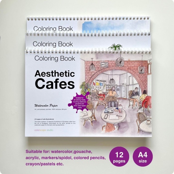 

Terlaris Colorscape Watercolor & Mixed Media Coloring Ok - Aesthetic Cafes - Buku Mewarnai Baru