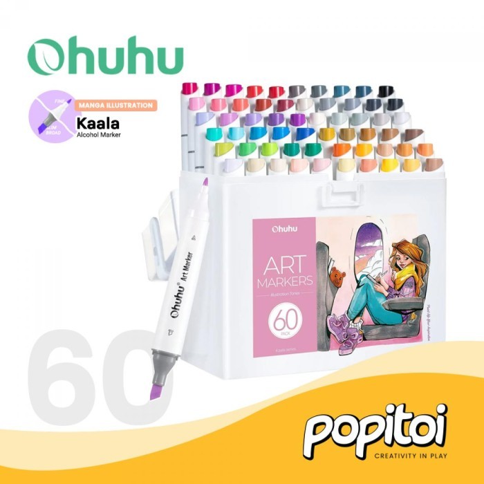 

OHUHU Kaala 60 Colors Dual Tip (Slim Broad & Fine) Alcohol Art Marker