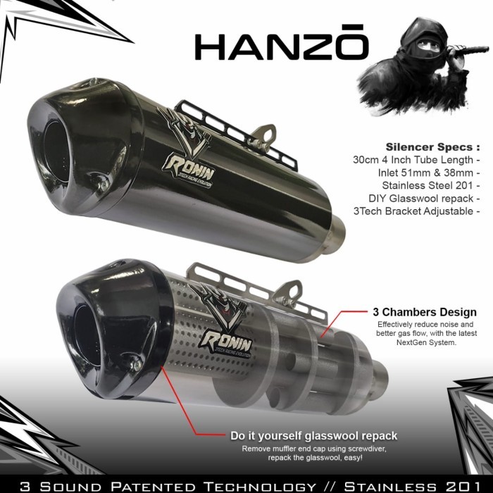 KNALPOT RACING 3 SUARA 3TECH NEXTGEN RONIN HANZO FULLSET ORIGINAL