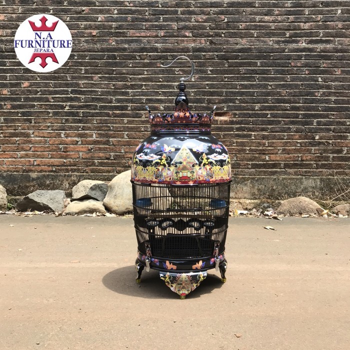 sangkar burung perkutut mahkota,sangkar kutut kayu jati decal wayang