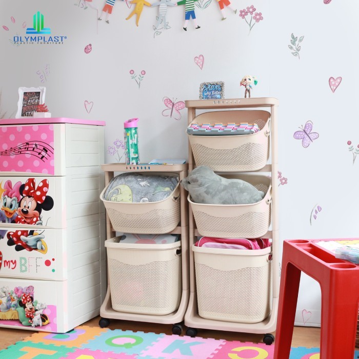 Rak Laundry 3 Susun Keranjang Pakaian Baju Kotor Trolley OFT Olymplast