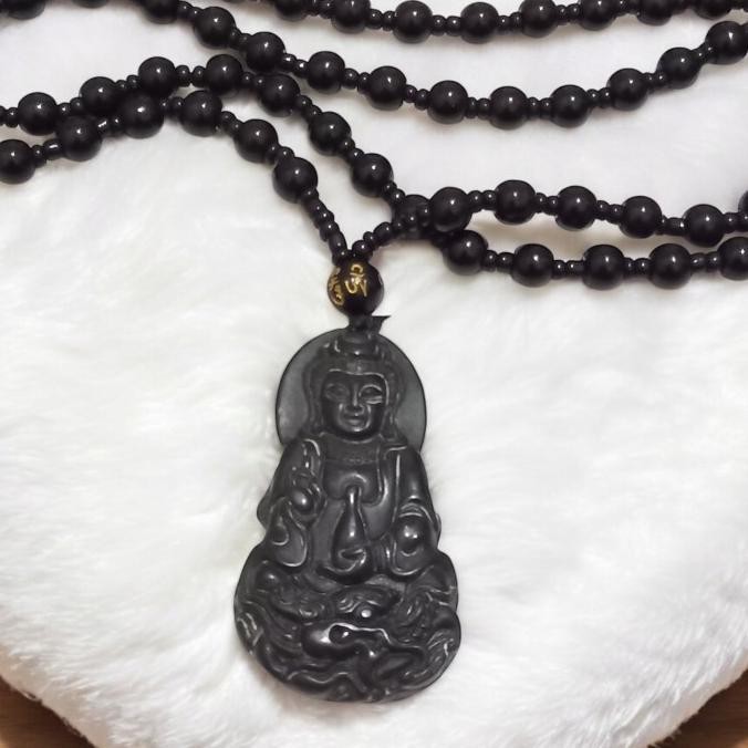 #####] kalung dewi avalokitesvara kwan im batu giok hitam black jade asli uk 4,5 cm