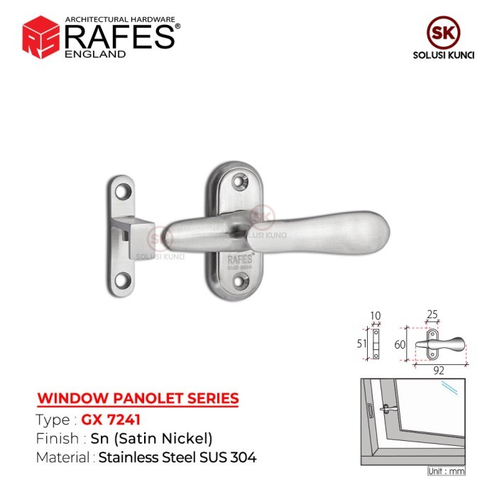 Grendel Jendela Rafes Stainless Steel SUS 304 - GX 7241