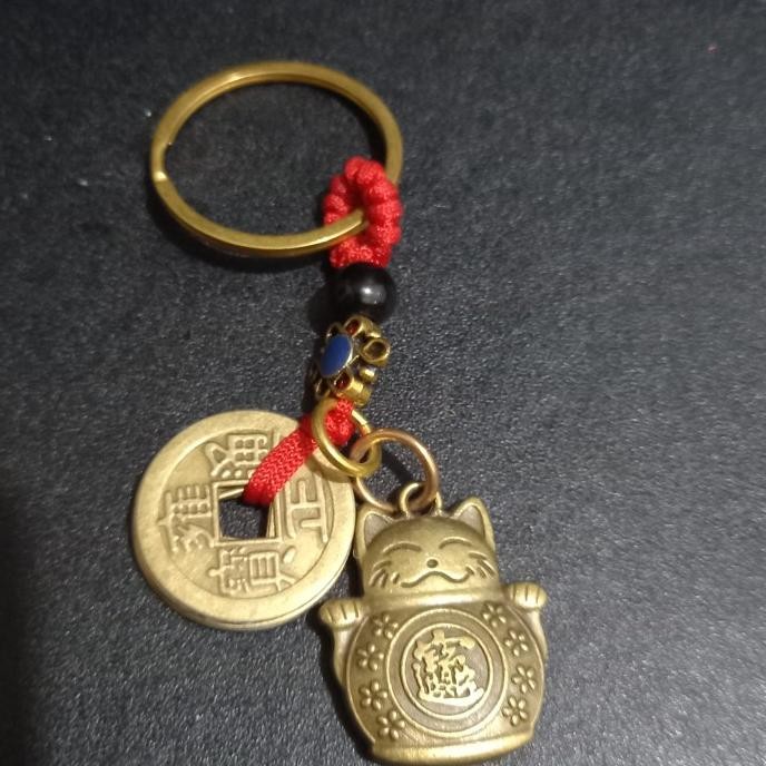 Produk Terbaik] gantungan kunci fengshui lucky and fortune cat  kucing rejeki