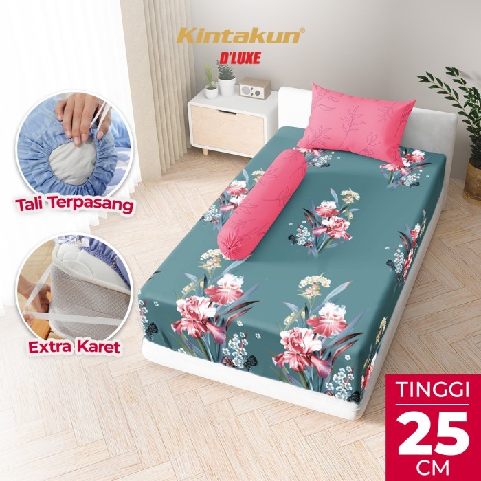 Sprei Kintakun DLUXE Sprei Set Fitted Tinggi 25cm 90 / 100 / 120 Multivarian - Cindy, 90 x 200 motif
