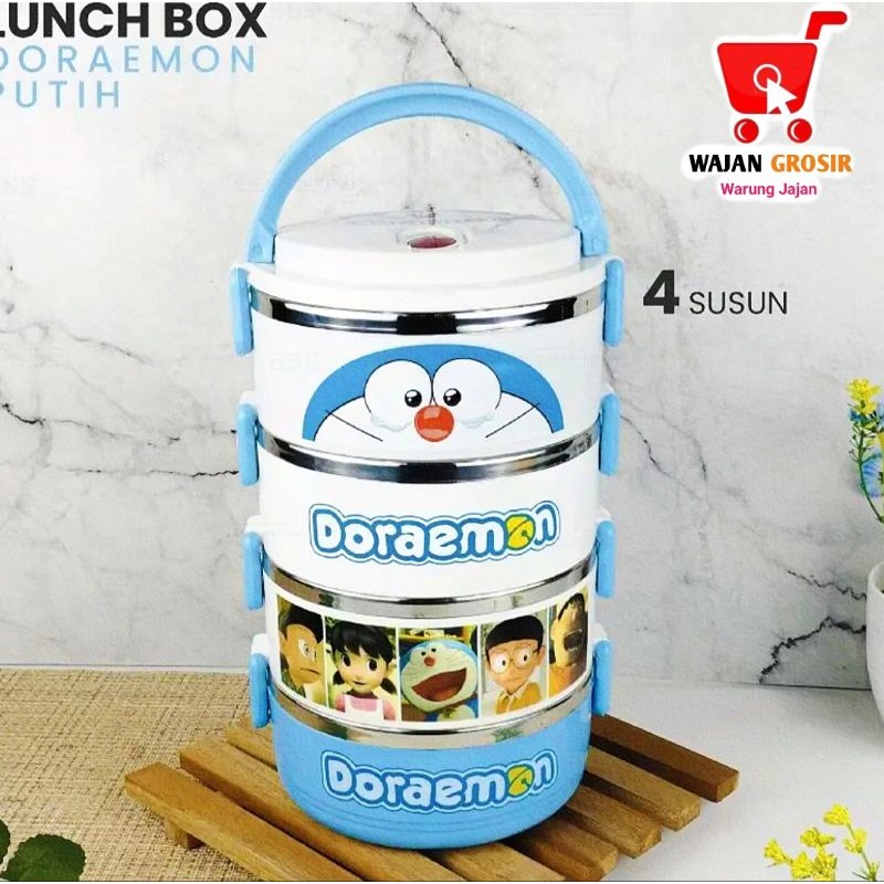 Rantang Makanan Karakter 4 Susun Anti Bocor Bahan plastik Dan Stainless