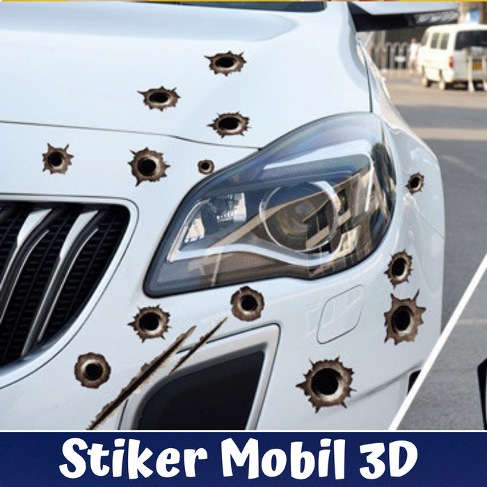 STIKER MOBIL MOTOR KEREN 3D LUBANG PELURU STIKER TEMBAKAN AKSESORIS EK