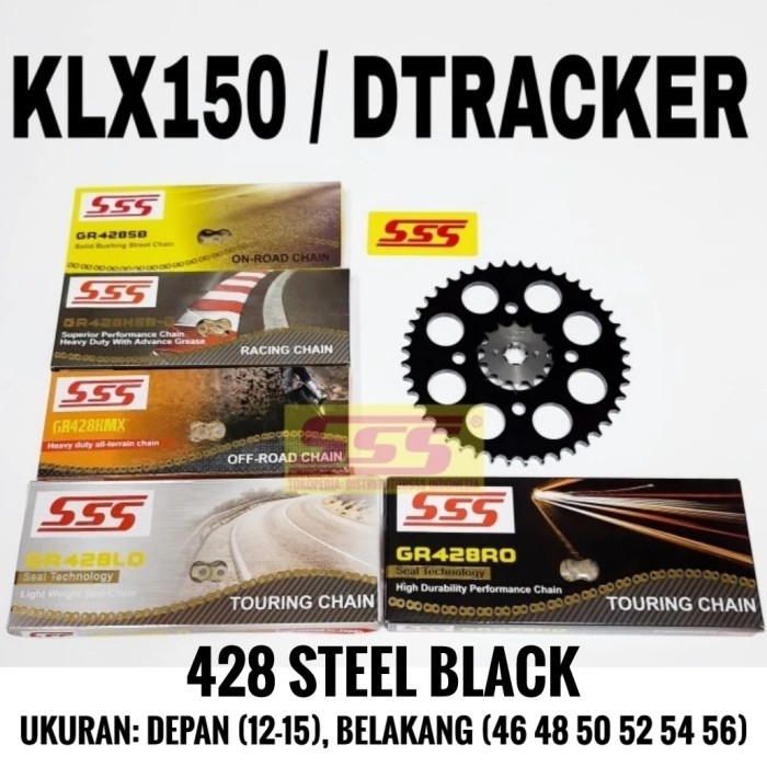 Girset Sss 428 Steel Black Klx150 Dtracker 150 Klx Rantai Sss Gold