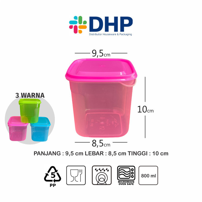TERLENGKAP Toples Kotak 800ml (9.5x9.5 h:10) Warna Plastik Wadah Kue Makanan
