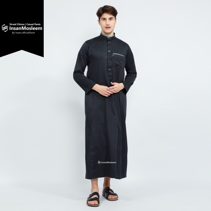 PROMO Jubah Gamis Pria Premium Toyobo Lengan Panjang Polos - Hitam, L