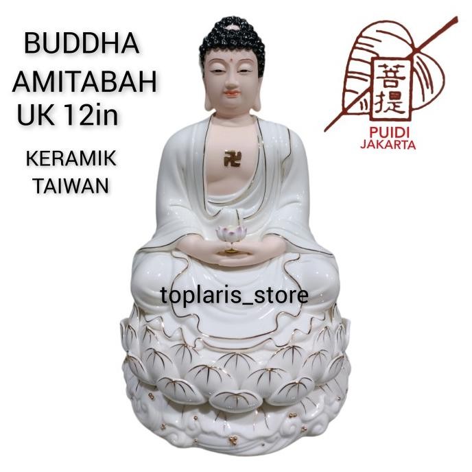 

Ready Patung Buddha Amitofo / Amitaba / Sakyamuni Keramik 12in