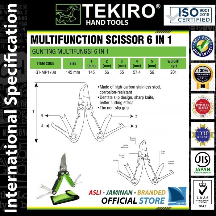 

Gunting 6 Fungsi Stainless Steel Lipat Simpan Kantong Macgyver Tekiro
