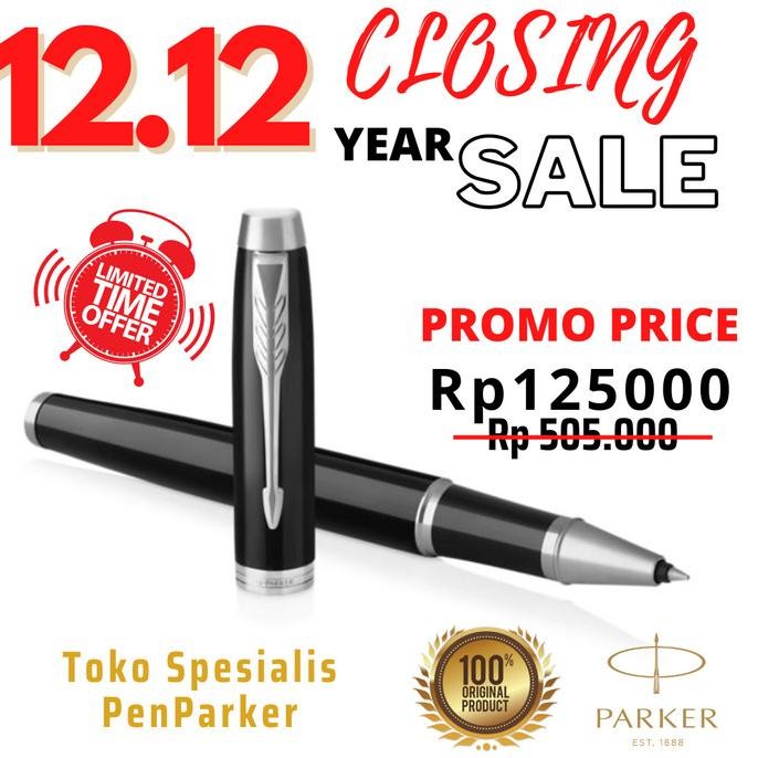 

TERBARU - Premium Parker IM BLACK Chrome Trim Rollerball - Original