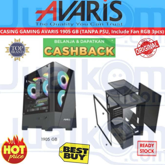 TERBARU - Casing PC Gaming Case AVARIS Free 3 Fan RGB