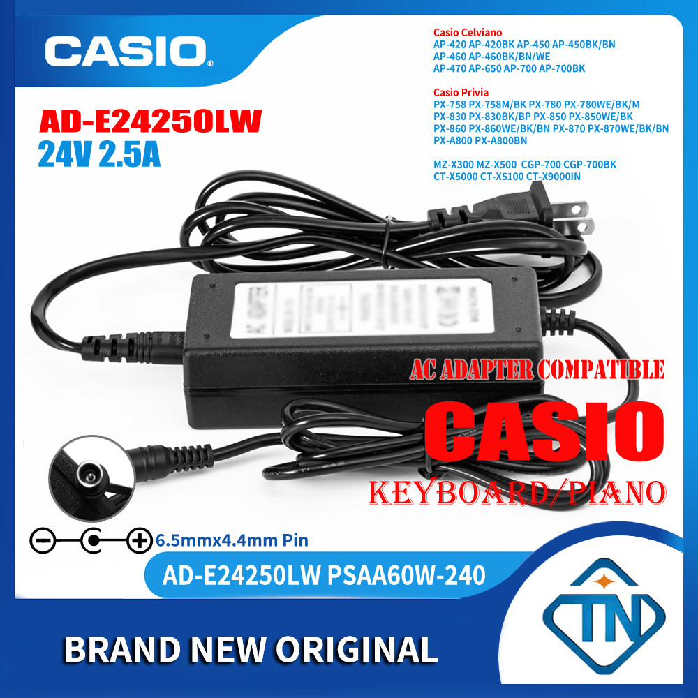 Adaptor AC 24V 2,5A AD-E24250LW untuk Casio Celviano AP-460 AP-470 CGP-700 BK/BN/WE CT-X5000 CT-X510
