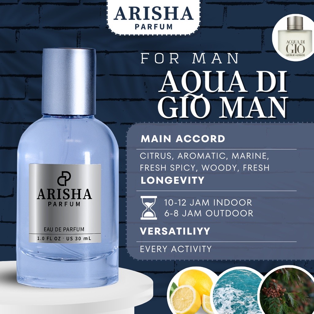 Arisha Parfum Inspirasi GA Aqua di Gio Man Perfume Pria Cowok Eau de Parfume 30 ml