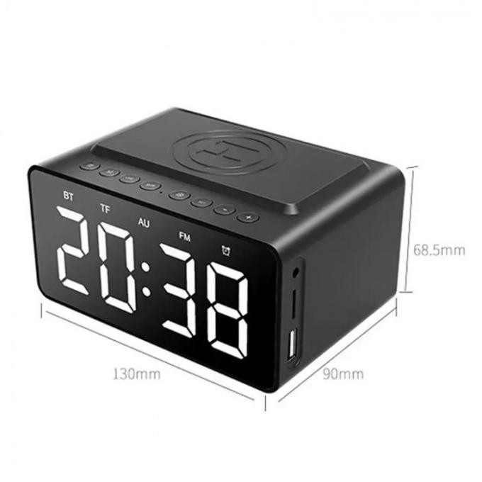 AEC BT508 - Bluetooth Speaker LED Alarm Clock with Wireless Charger