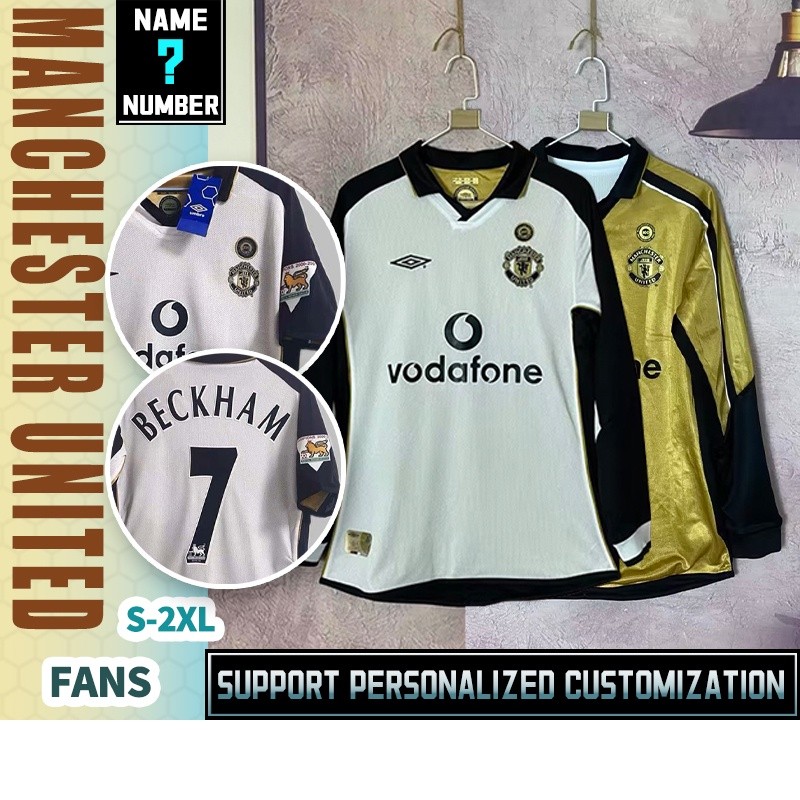 Jersey Sepak Bola Lengan Panjang Dua Sisi Manchester United 2001-02 Centenary S-2XL * Spot&Custom* |