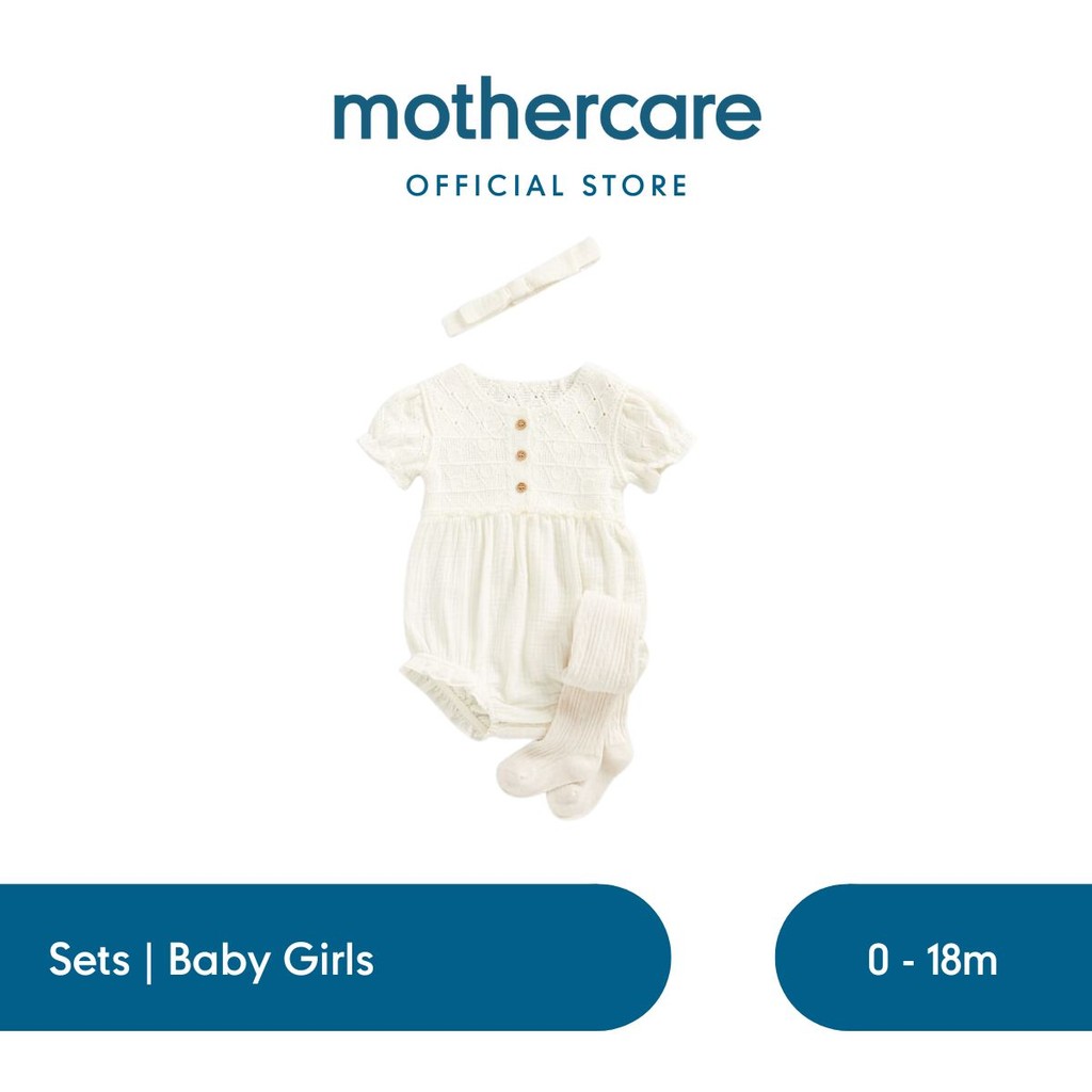 Mothercare Romper, Headband and Tights Set - Set Baju Bayi Perempuan (Krem)