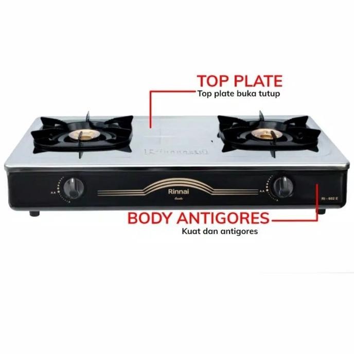 Kompor Gas Rinnai RI 602E / 602 e 2 Tunggu Stainless ori