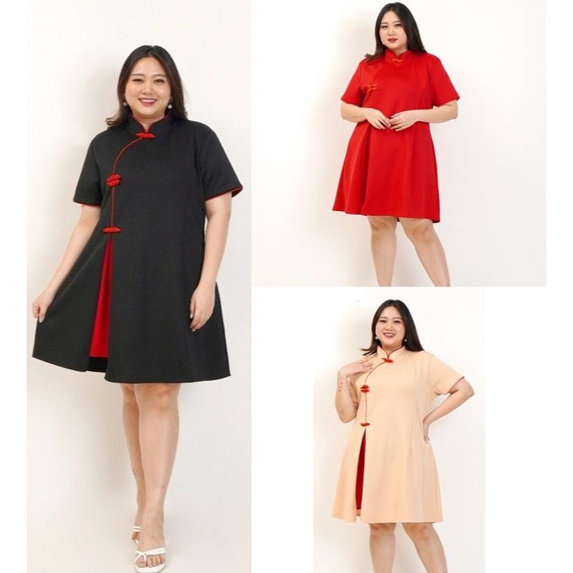 BVF DRESS CHEONGSAM WANITA JUMBO BIG SIZE PREMIUM 033 BAJU IMLEK ORIENTAL OVERSIZE SHANGHAI XXL XXXL