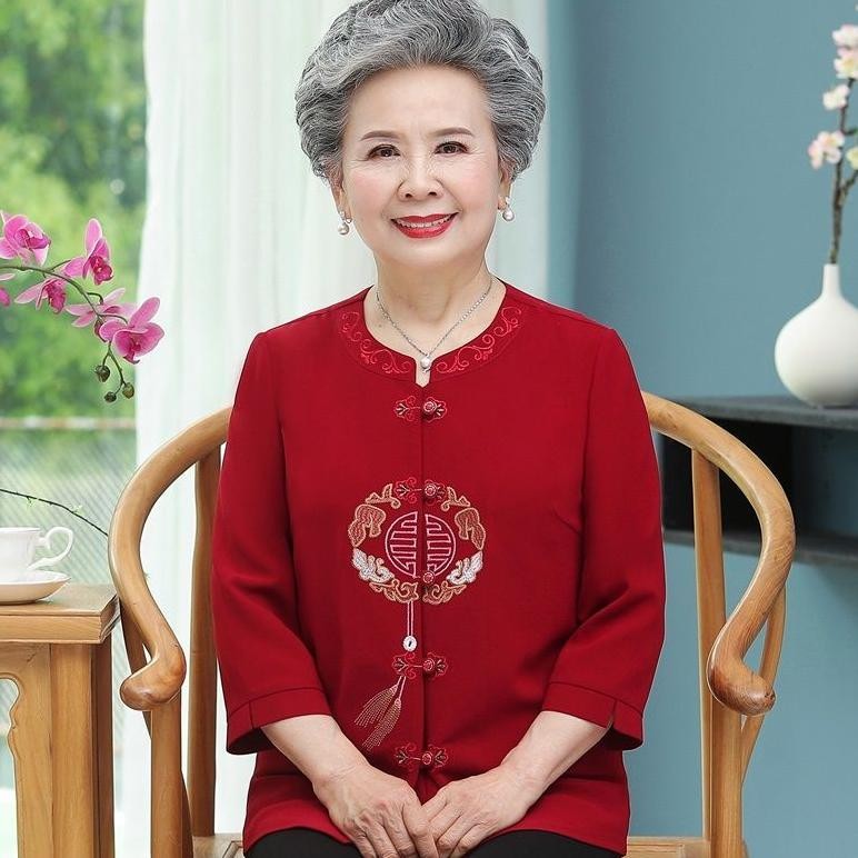 nie festival kemeja merah nenek setelan wanita pernikahan setelan wanita paruh baya setelan wanita t