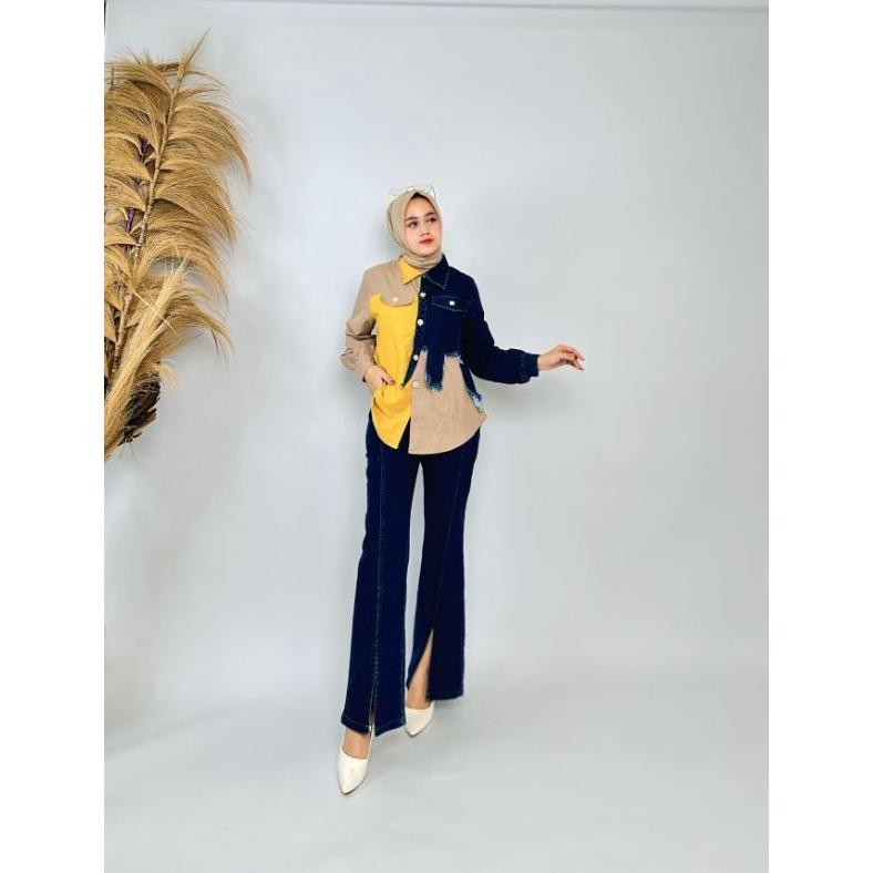 dim ella trendy setelan celana jeans wash fika