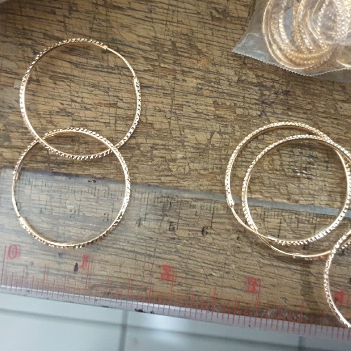 Ready Anting gipsy bulat polos besar hoop hoops 4cm 4 cm emas asli 375 muda