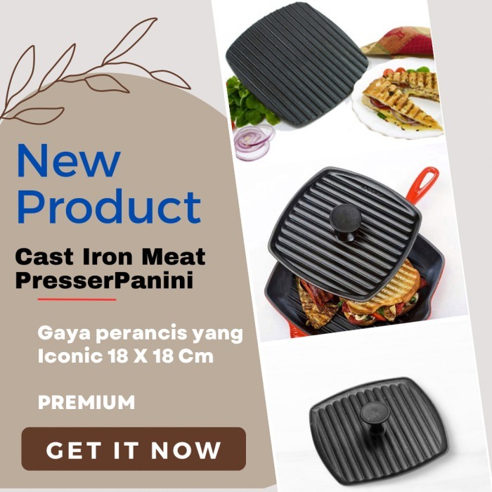 Termurah Cast Iron Meat Presser Grill 7 Inch Press Skillet Besi Cor Ancuran