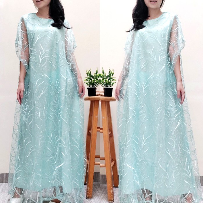 terbaik LUMIERRE PEARL KAFTAN - KAFTAN TILE BRUKAT MUTIARA - Biru Muda