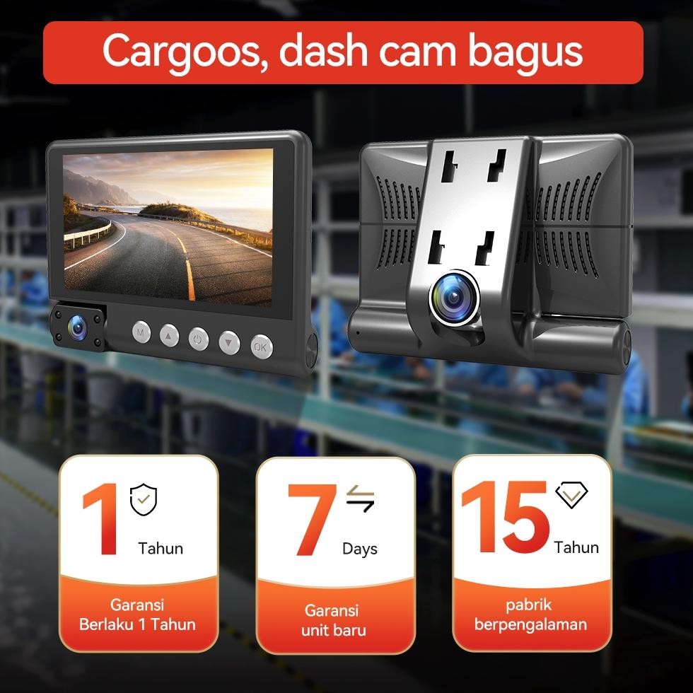 t-56 [3*Kamera] Cargoos T1 pro Dash Cam Mobil 3 kamera 1080P FHD GPS Wifi Kamera Layar IPS 4" 140 An