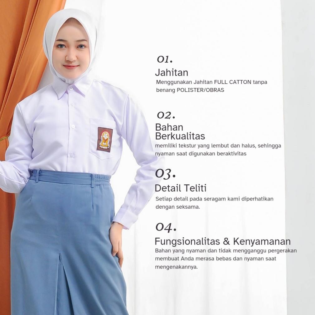 Or42 Baju sma Kemeja sma Seragam sma Atasan sma osis putih lengan panjang Terlaris