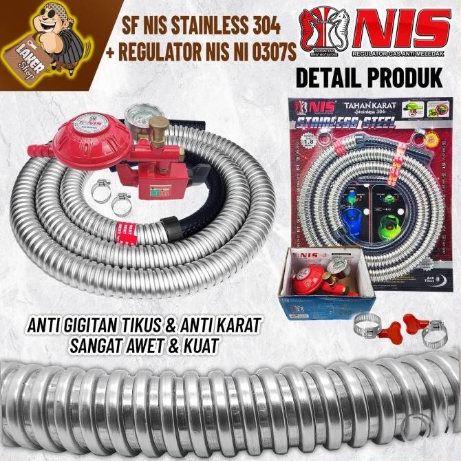 PAKET HEMAT NIS SELANG GAS SS304 + REGULATOR ROBOT (NI 0307 S)