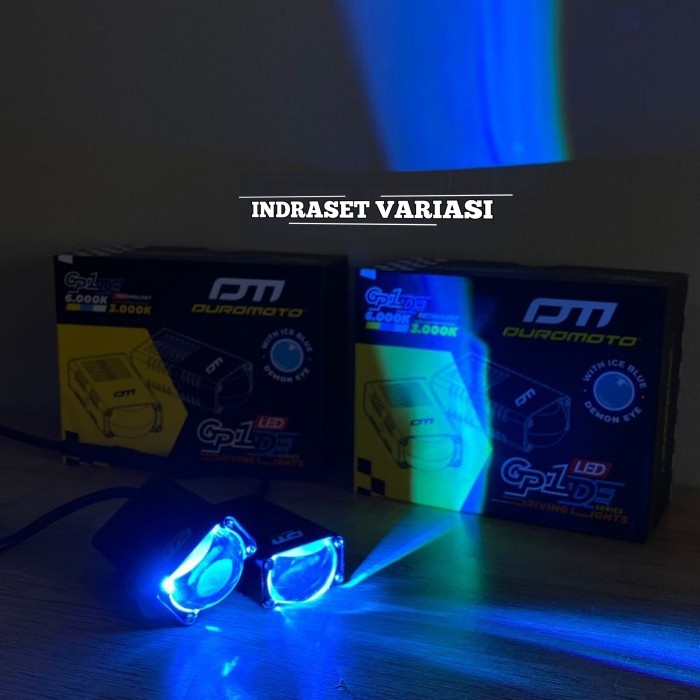 Promooo baruu! Duromoto GP 1 DE Demon Eye Blue Lens 50W Slim Putih Lampu Tembak Motor Foglamp Gril