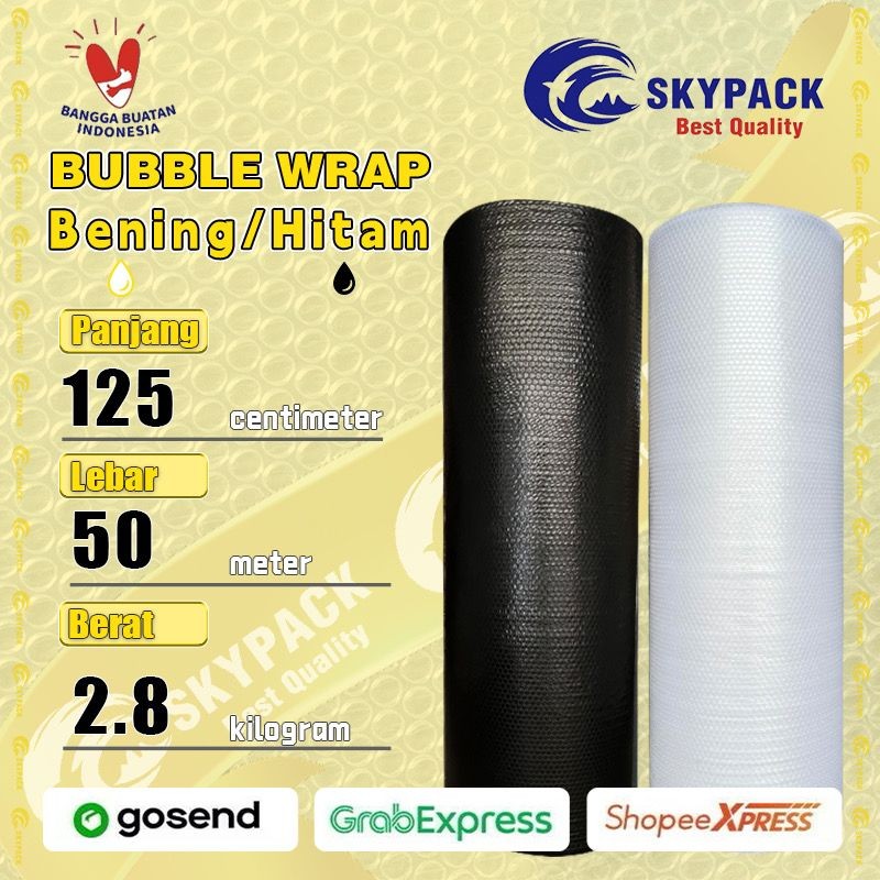 

SKYPACK Bubble Wrap Bening/Hitam 2.8kg Lebar 125cm Panjang 50meter Bubble 125cm x 50m