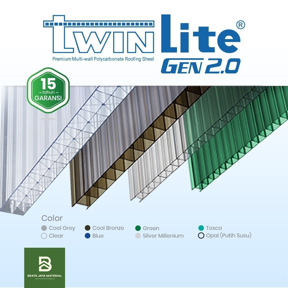 Atap Polycarbonate Twinlite 16mm Gen2 Flat Transparant  Clear Tembus Cahaya Garansi 15 Tahun