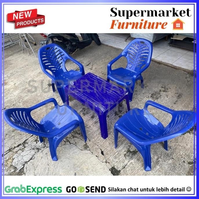 KURSI PLASTIK NAPOLLY SET BIG 909 4KURSI + MEJA 7550A BIRU
